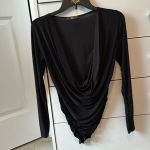 Black plunging / cowl front bodysuit